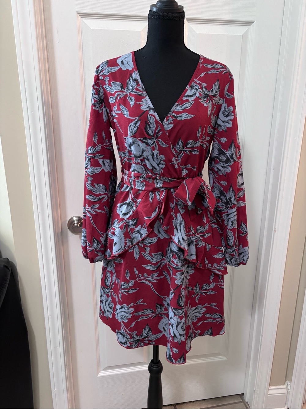 Unlisted Red Floral Wrap Dress with Belt